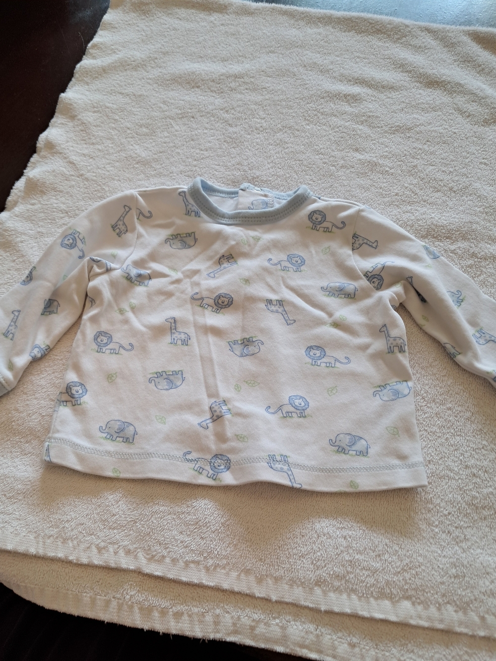 Little Me White Long-Sleeve Safari Print Top with Light Blue Accents